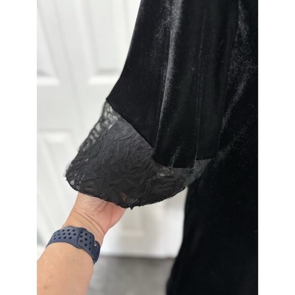 Judith March Black Velvet Evening Dress Small LBD Puff Lace Sleeve Party - Picture 2 of 6